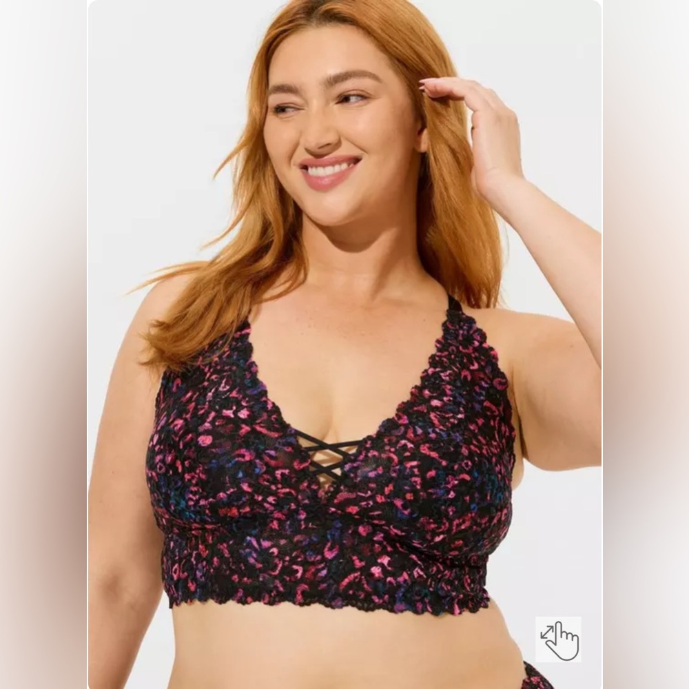 Torrid Curve Lightly Lined Rainbow Leopard Lace XO Front Bralette Size 2